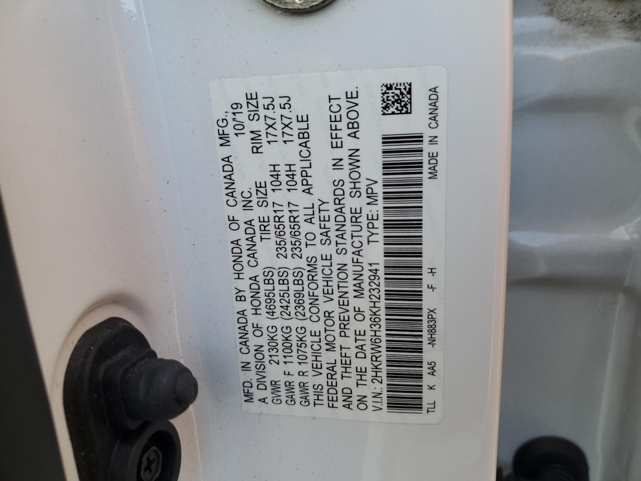 2HKRW6H36KH232941 2019 Honda Cr-V Lx