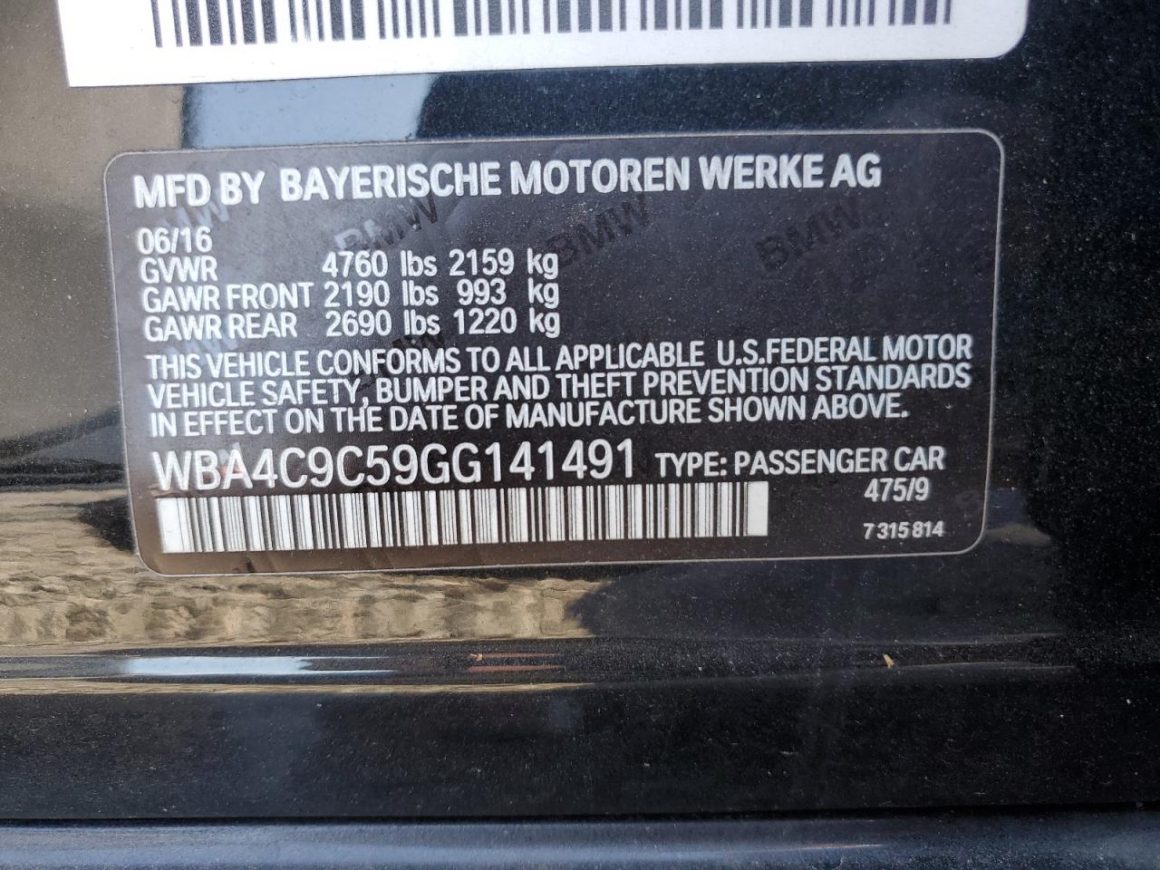 2016 BMW 428 Xi Gran Coupe Sulev VIN: WBA4C9C59GG141491 Lot: 70310904