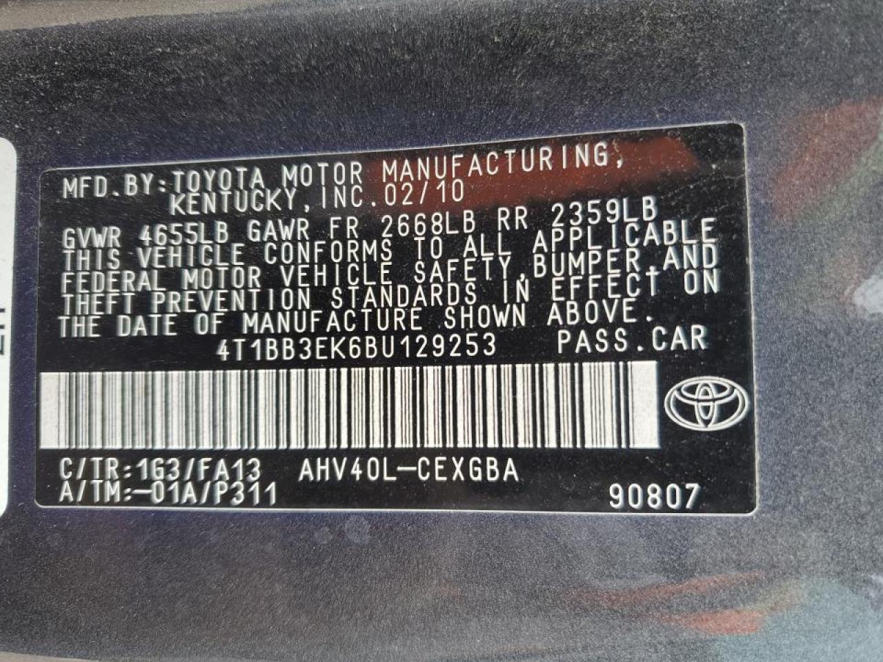 4T1BB3EK6BU129253 2011 Toyota Camry Hybrid