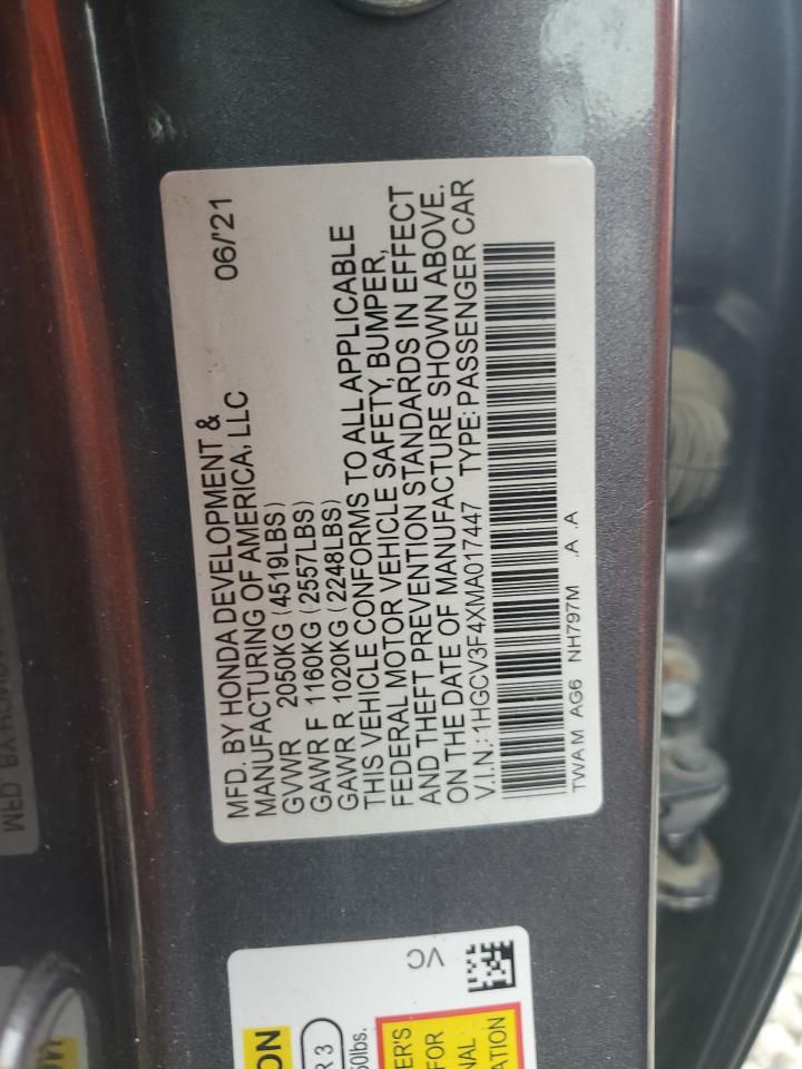 2021 Honda Accord Hybrid Ex VIN: 1HGCV3F4XMA017447 Lot: 72341424