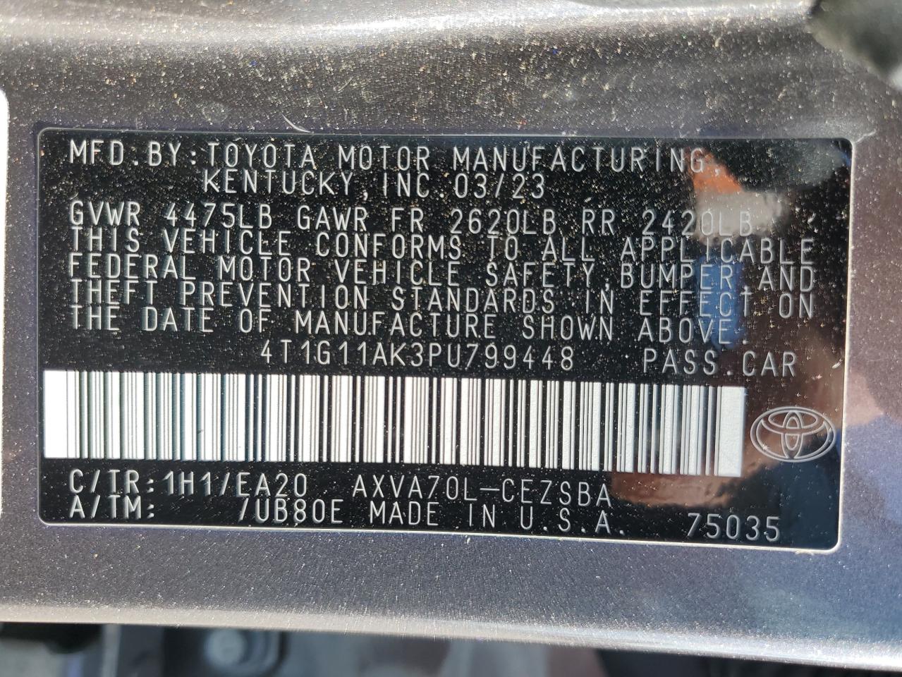 4T1G11AK3PU799448 2023 TOYOTA CAMRY - Image 12