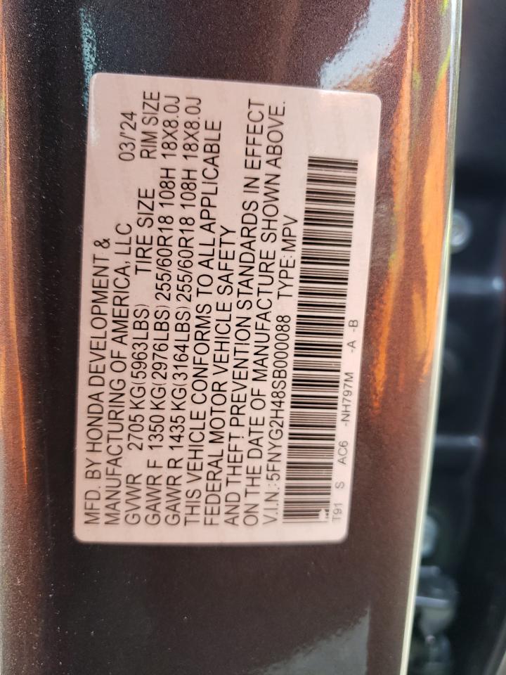 5FNYG2H48SB000088 2025 Honda Pilot Exl