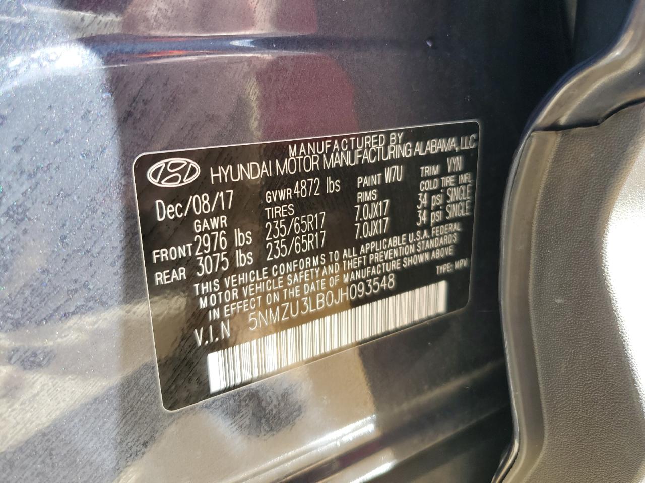 5NMZU3LB0JH093548 2018 Hyundai Santa Fe Sport