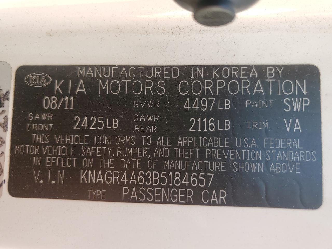 KNAGR4A63B5184657 2011 Kia Optima Sx