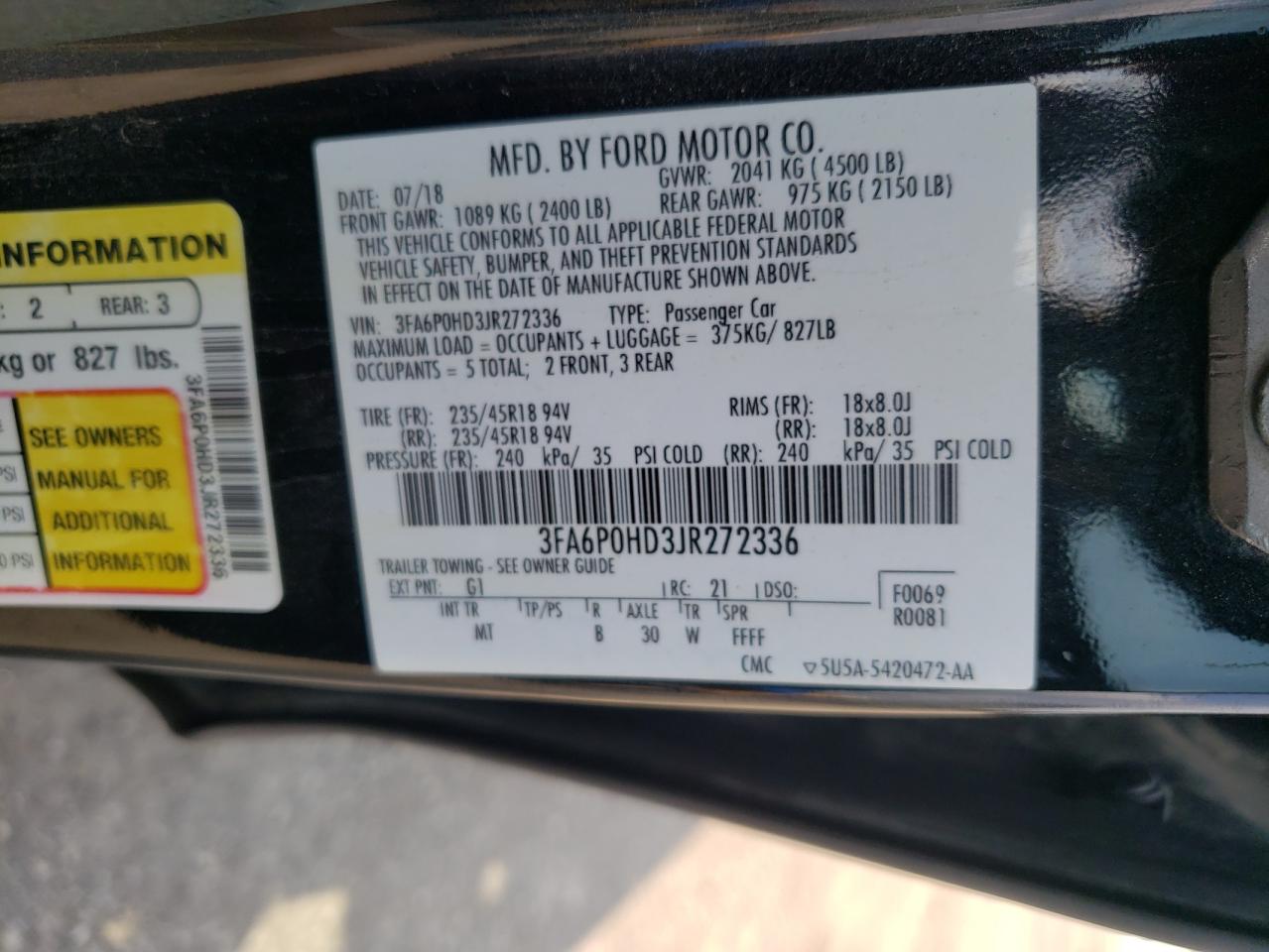 3FA6P0HD3JR272336 2018 FORD FUSION - Image 12