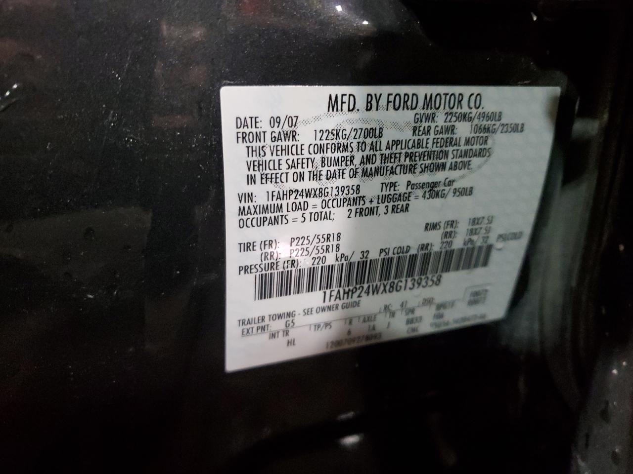 1FAHP24WX8G139358 2008 Ford Taurus Sel