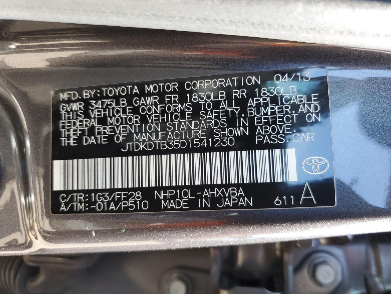 JTDKDTB35D1541230 2013 Toyota Prius C