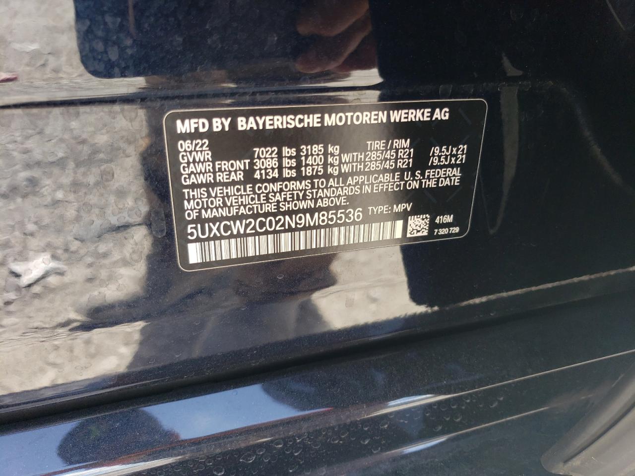 5UXCW2C02N9M85536 2022 BMW X7 xDrive40I