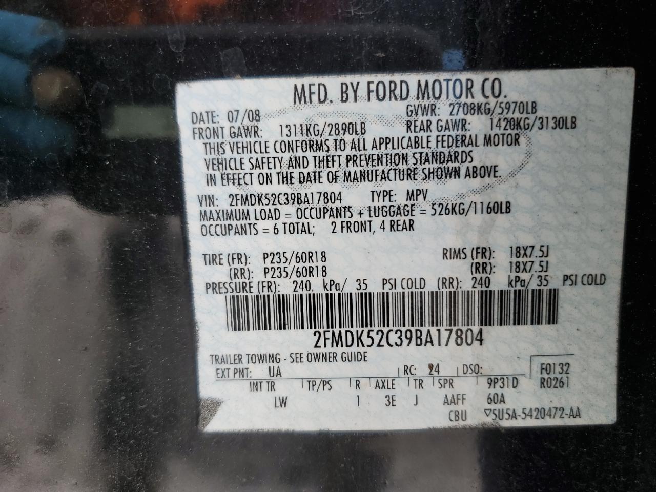 2FMDK52C39BA17804 2009 Ford Flex Sel