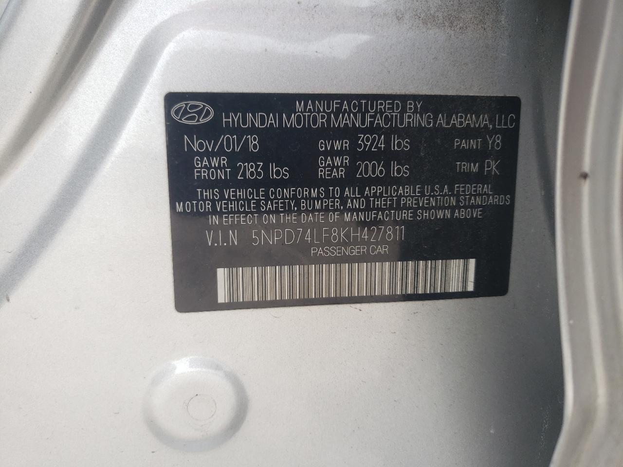 5NPD74LF8KH427811 2019 Hyundai Elantra Se