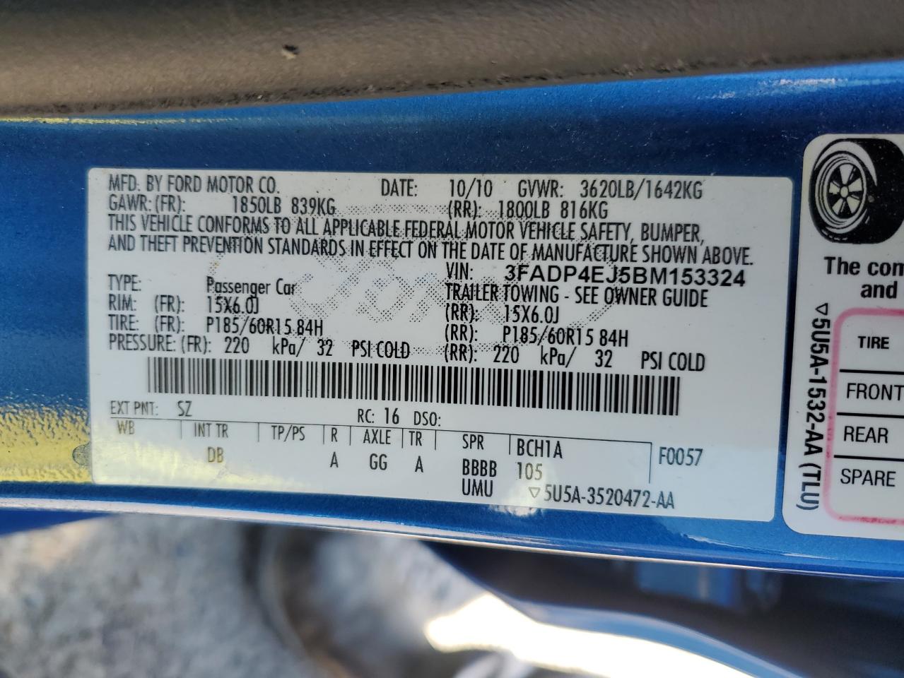 2011 Ford Fiesta Se VIN: 3FADP4EJ5BM153324 Lot: 73418574