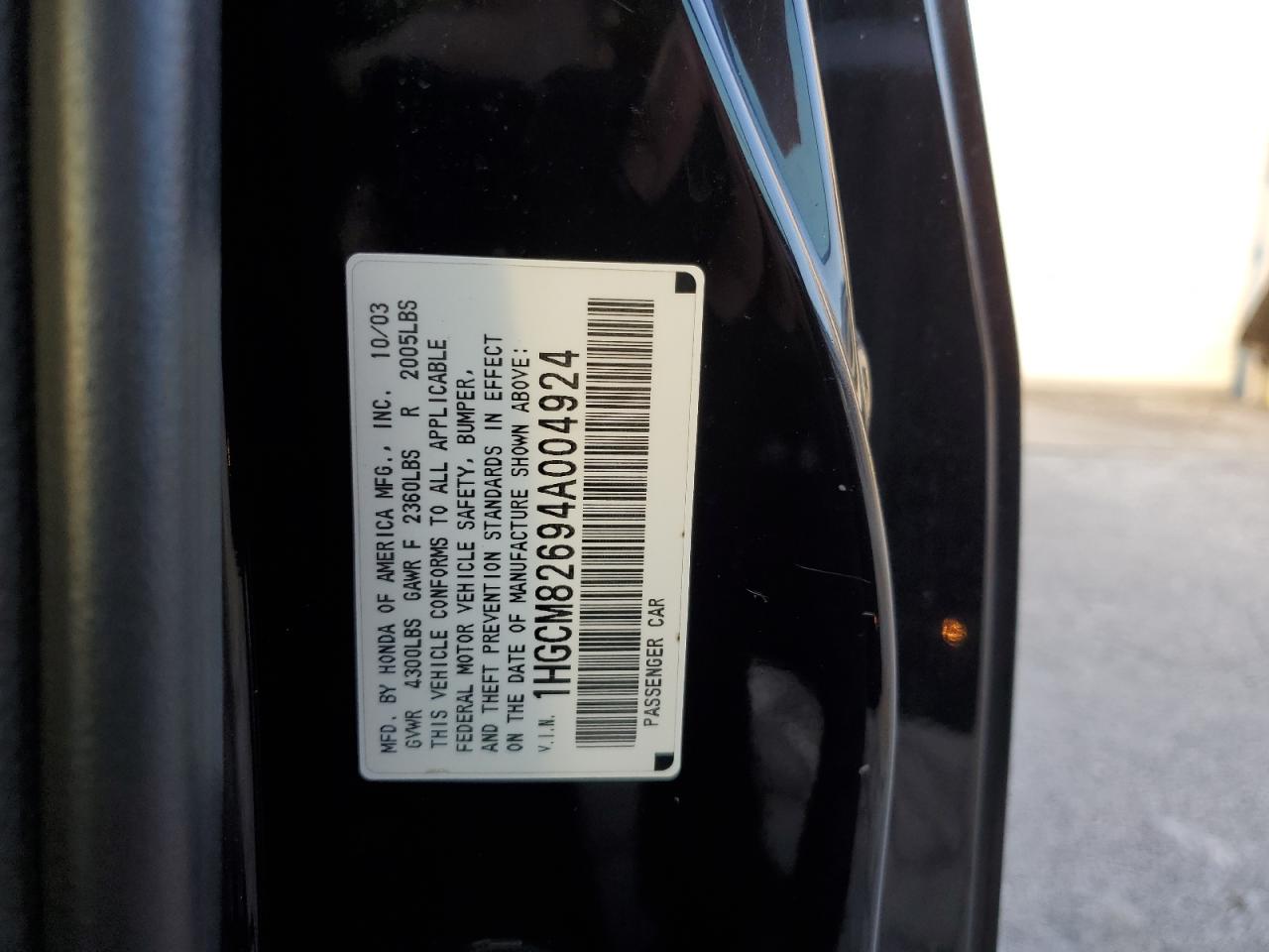 2004 Honda Accord Ex VIN: 1HGCM82694A004924 Lot: 72211404