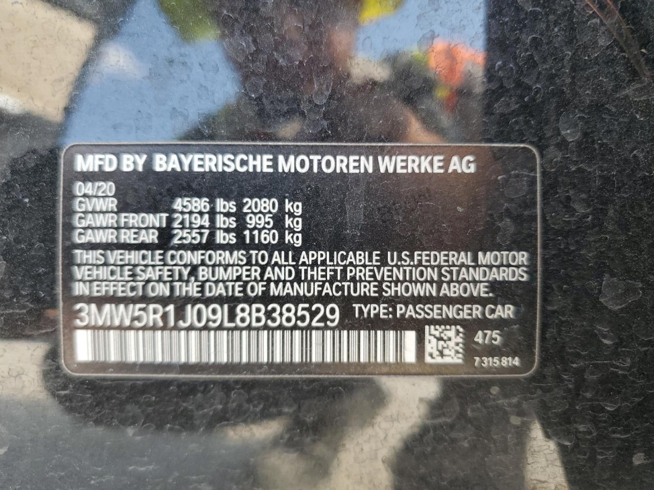 2020 BMW 330I VIN: 3MW5R1J09L8B38529 Lot: 70983744