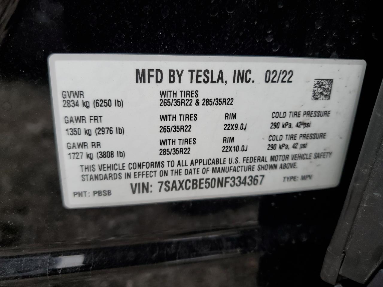 7SAXCBE50NF334367 2022 TESLA MODEL X - Image 12