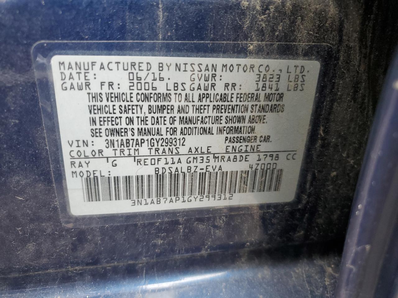 3N1AB7AP1GY299312 2016 Nissan Sentra S