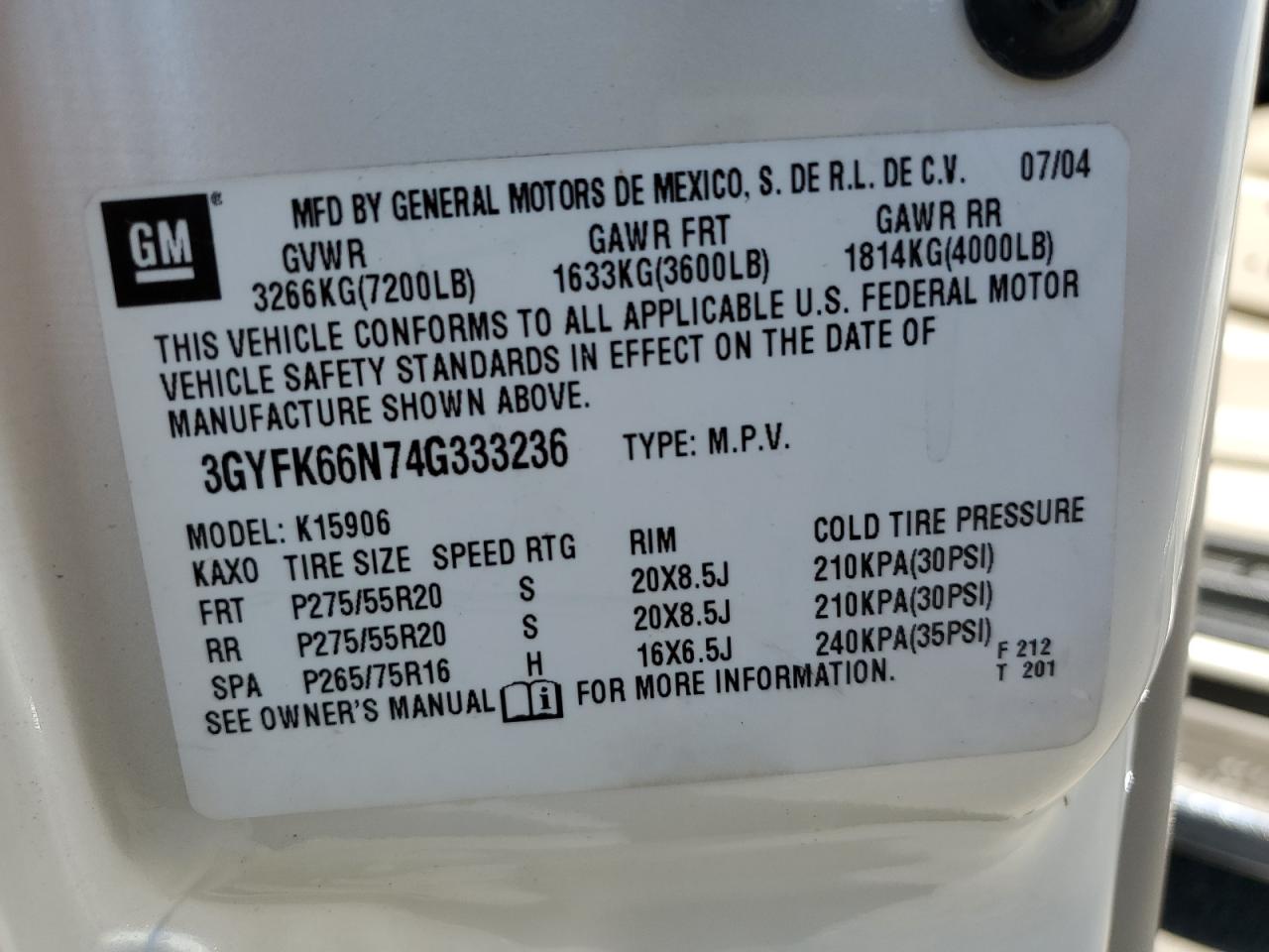 3GYFK66N74G333236 2004 Cadillac Escalade Esv