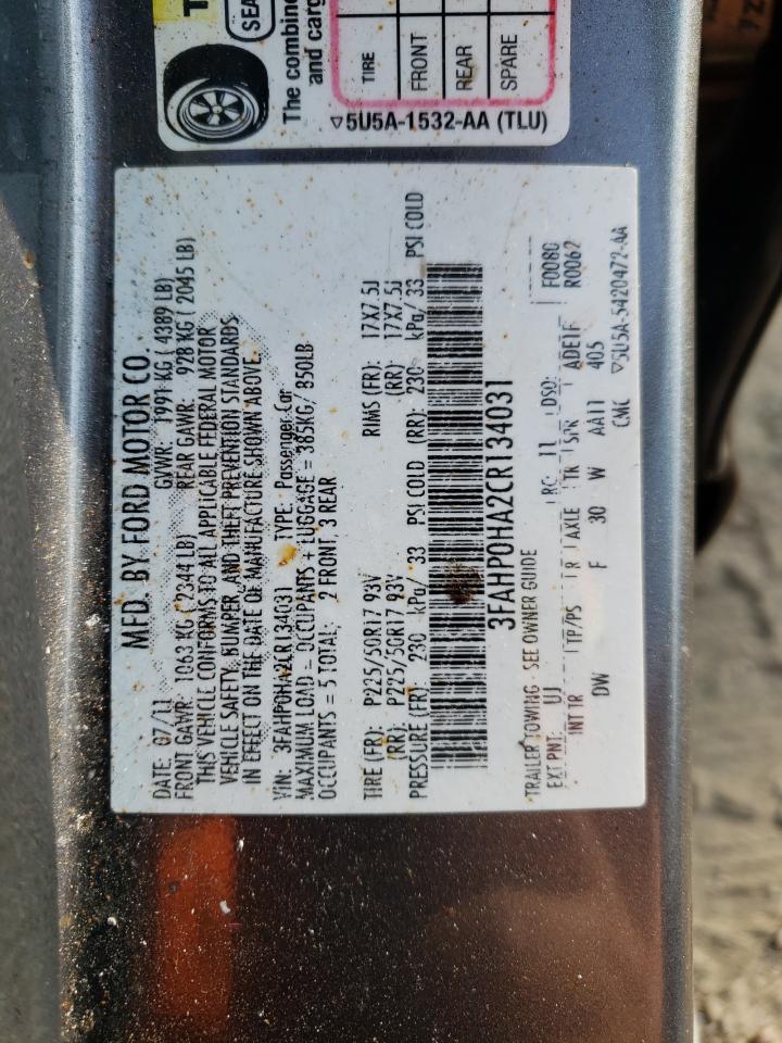 2012 Ford Fusion Se VIN: 3FAHP0HA2CR134031 Lot: 71080034