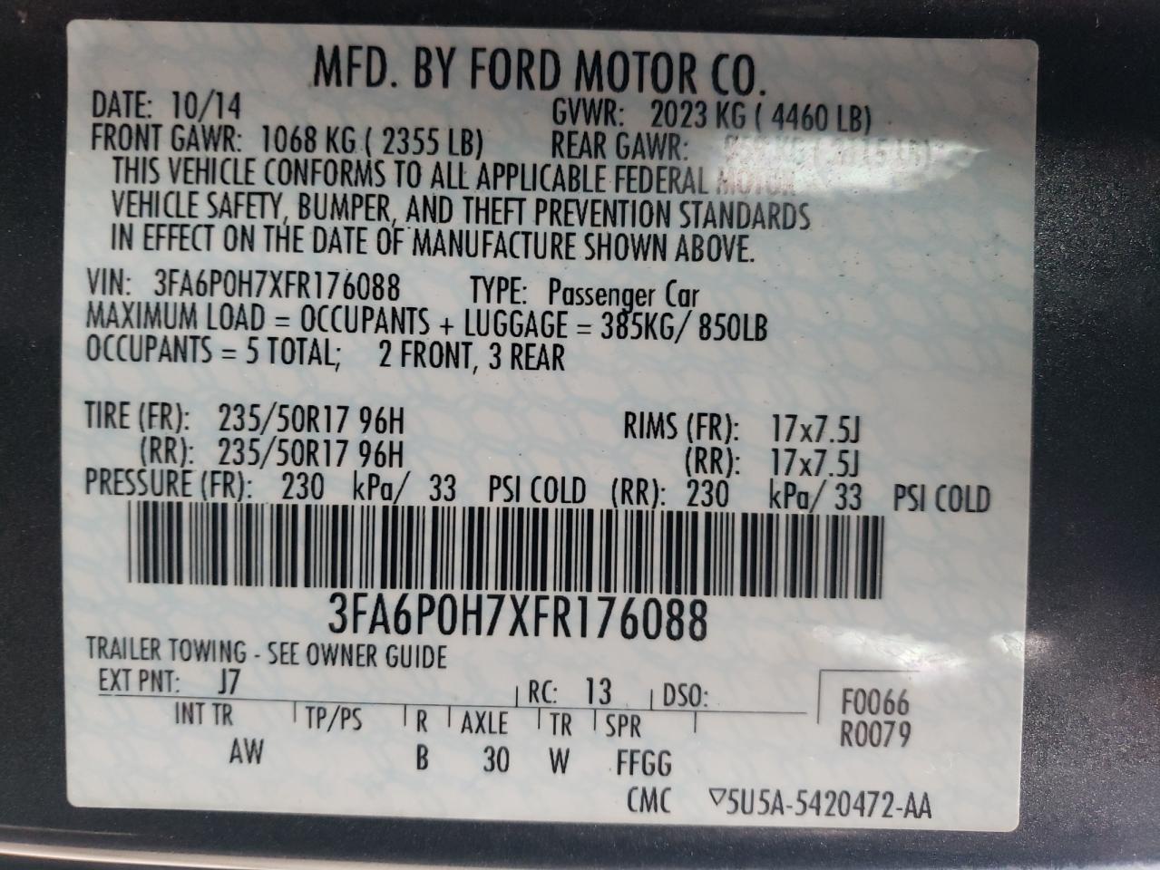 3FA6P0H7XFR176088 2015 Ford Fusion Se