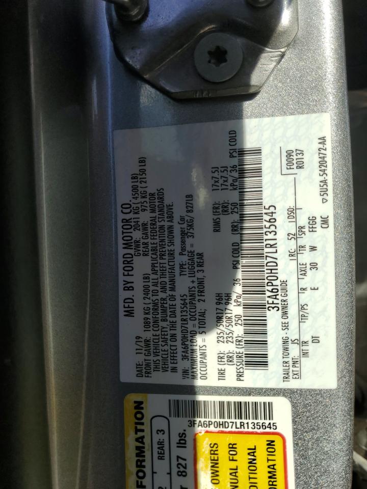 3FA6P0HD7LR135645 2020 Ford Fusion Se