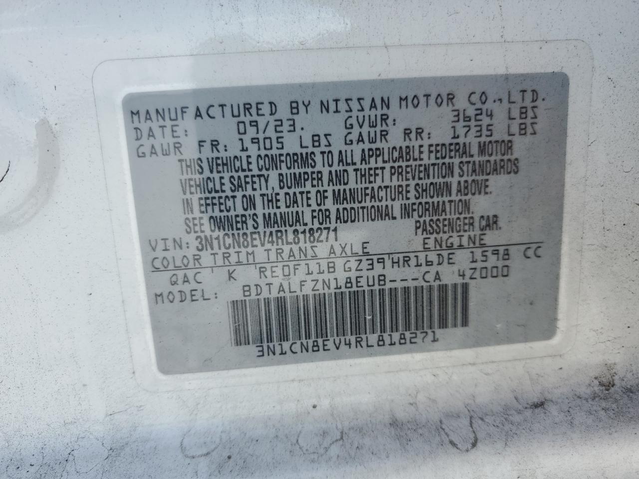 3N1CN8EV4RL818271 2024 Nissan Versa Sv