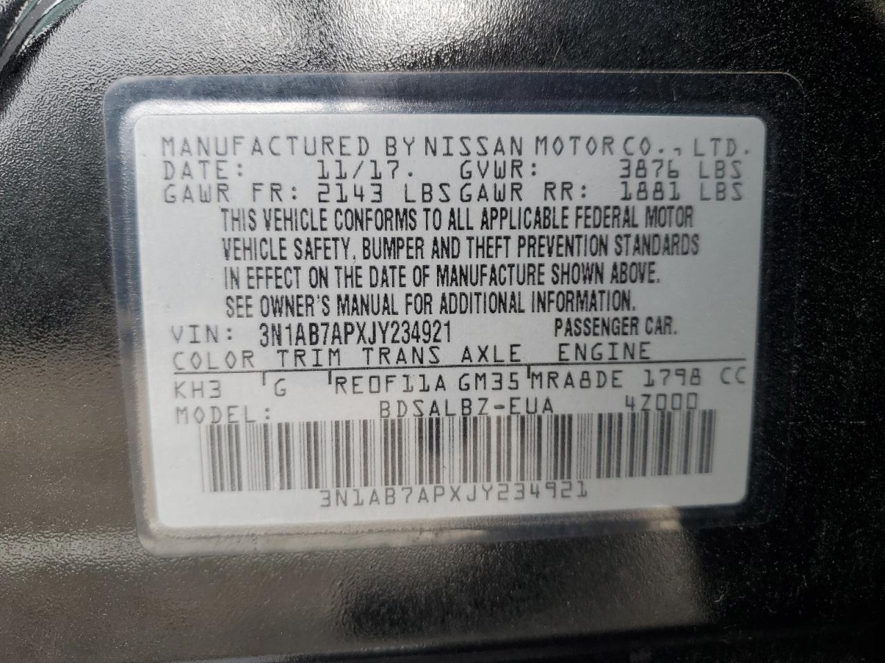 3N1AB7APXJY234921 2018 Nissan Sentra S