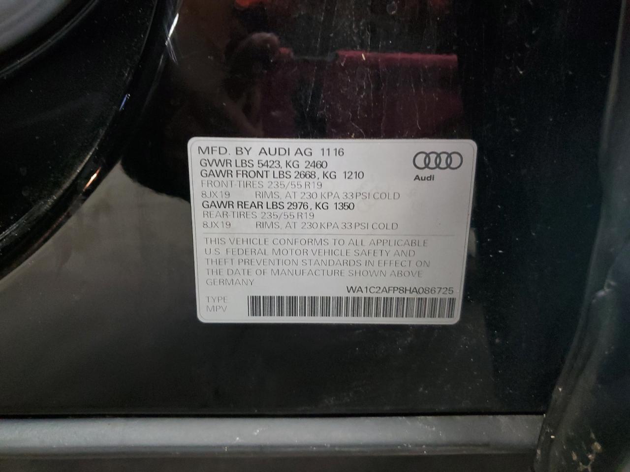 WA1C2AFP8HA086725 2017 Audi Q5 Premium