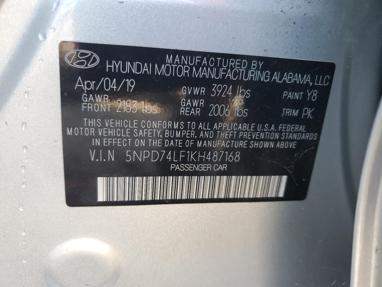 5NPD74LF1KH487168 2019 HYUNDAI ELANTRA - Image 15