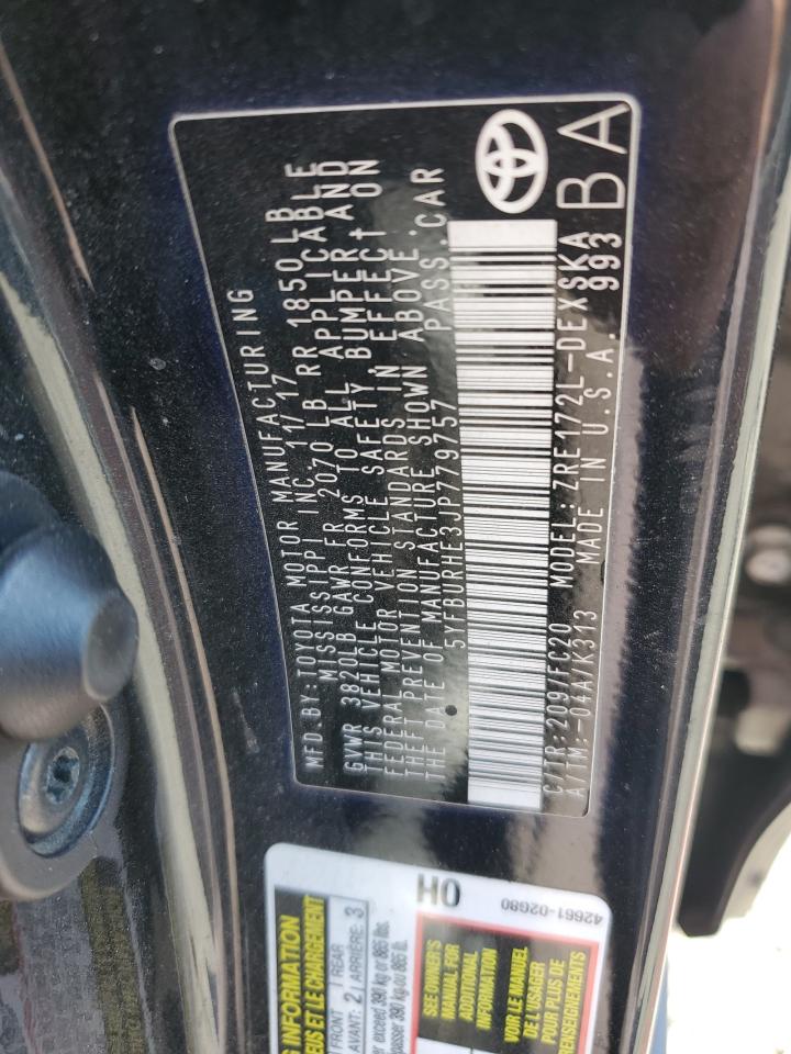 2018 Toyota Corolla L VIN: 5YFBURHE3JP779757 Lot: 69987894