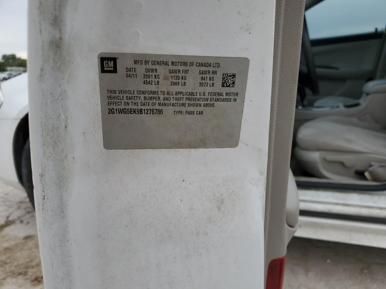 2011 Chevrolet Impala Lt VIN: 2G1WG5EK9B1276786 Lot: 72709254