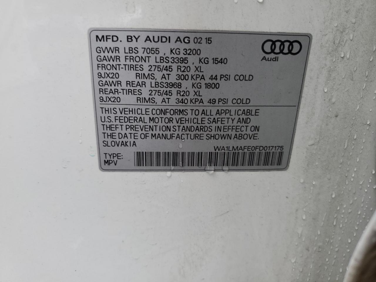 WA1LMAFE0FD017175 2015 Audi Q7 Tdi Premium Plus