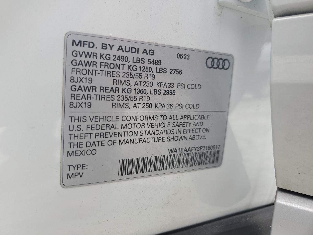 WA1EAAFY3P2160517 2023 Audi Q5 Premium Plus 45