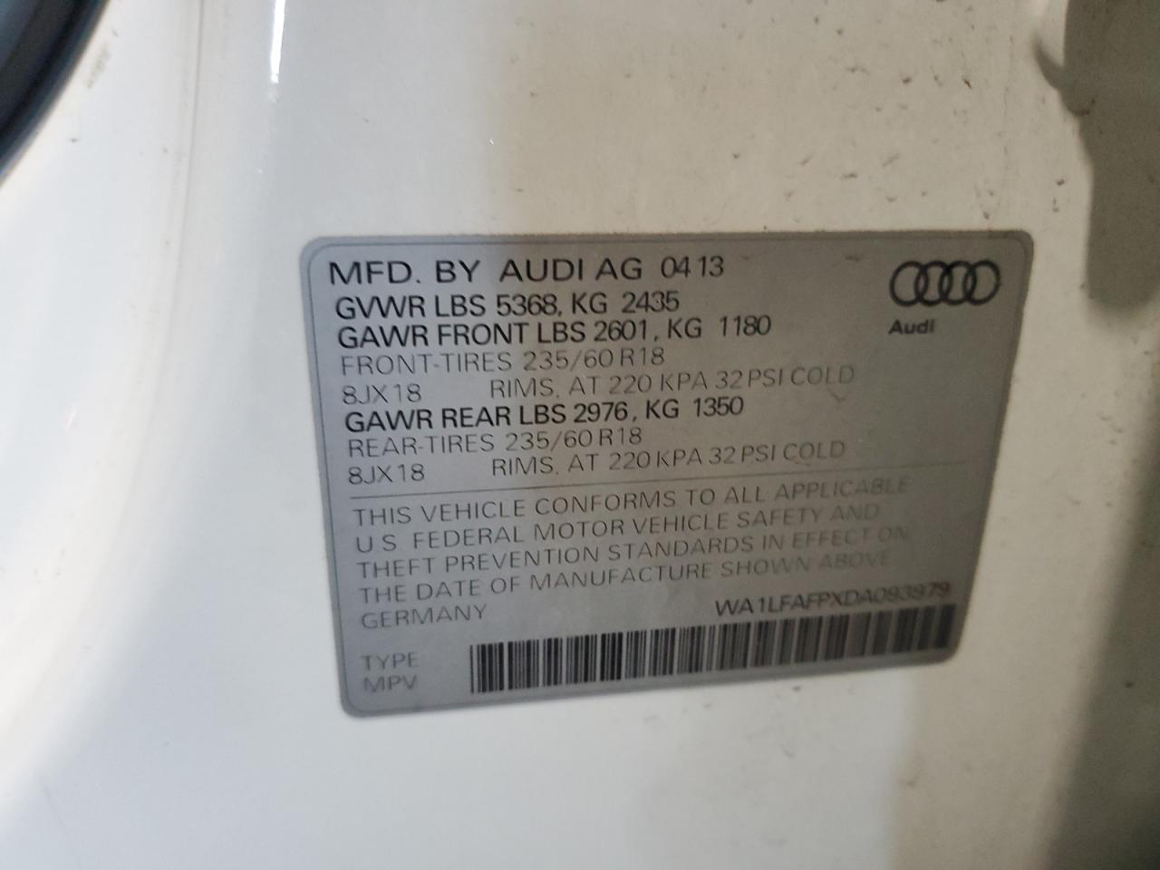 2013 Audi Q5 Premium Plus VIN: WA1LFAFPXDA093979 Lot: 69490764