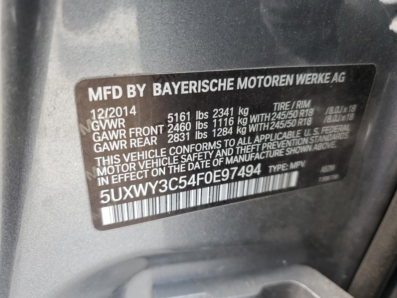 5UXWY3C54F0E97494 2015 BMW X3 xDrive28D