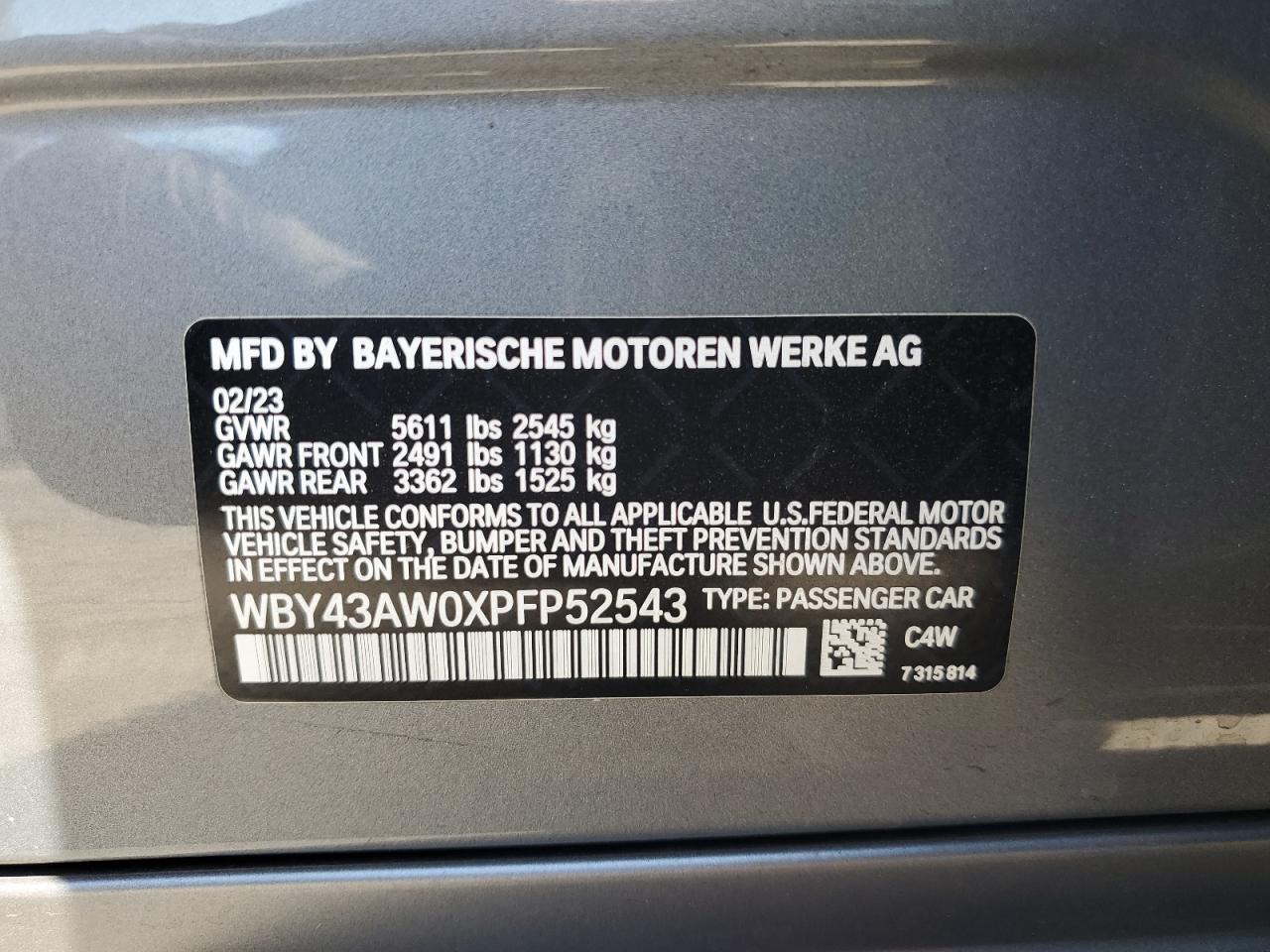 WBY43AW0XPFP52543 2023 BMW I4 Edrive 35