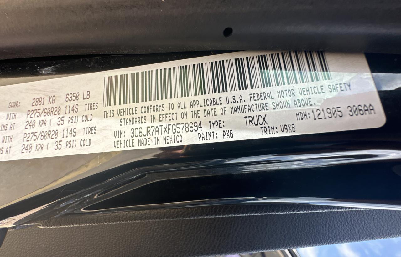 2015 Ram 1500 St VIN: 3C6JR7ATXFG578694 Lot: 71317784