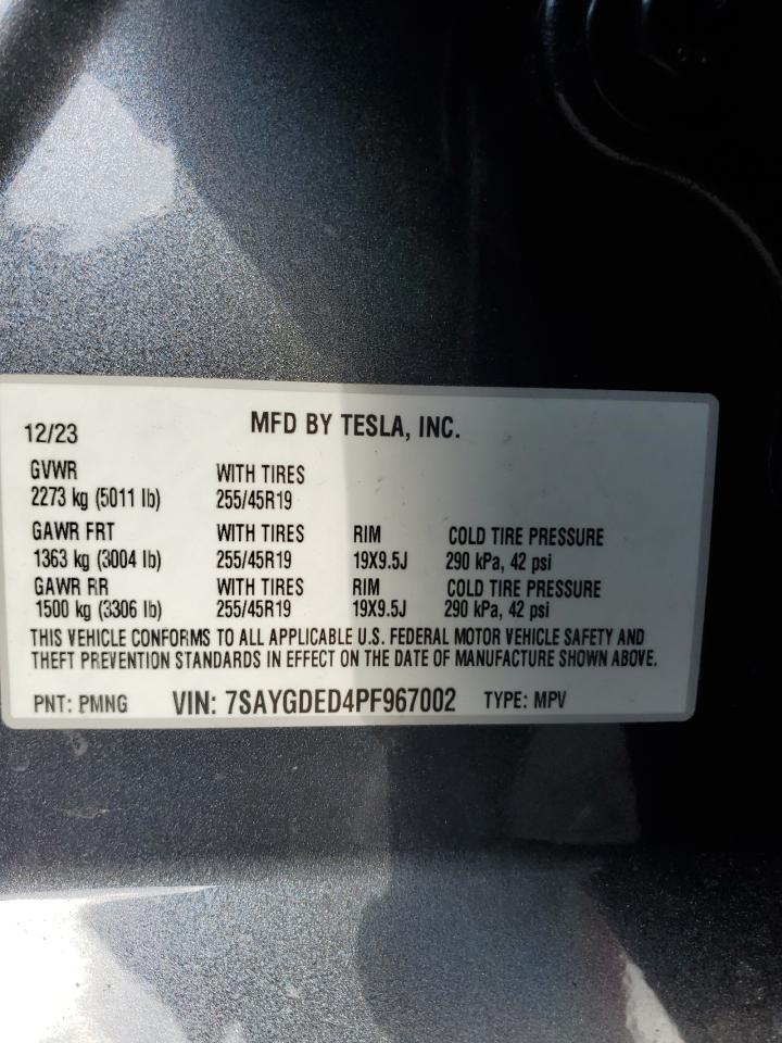 VIN 7SAYGDED4PF967002 2023 TESLA MODEL Y no.12