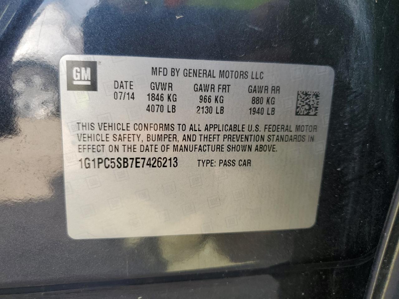 1G1PC5SB7E7426213 2014 Chevrolet Cruze Lt