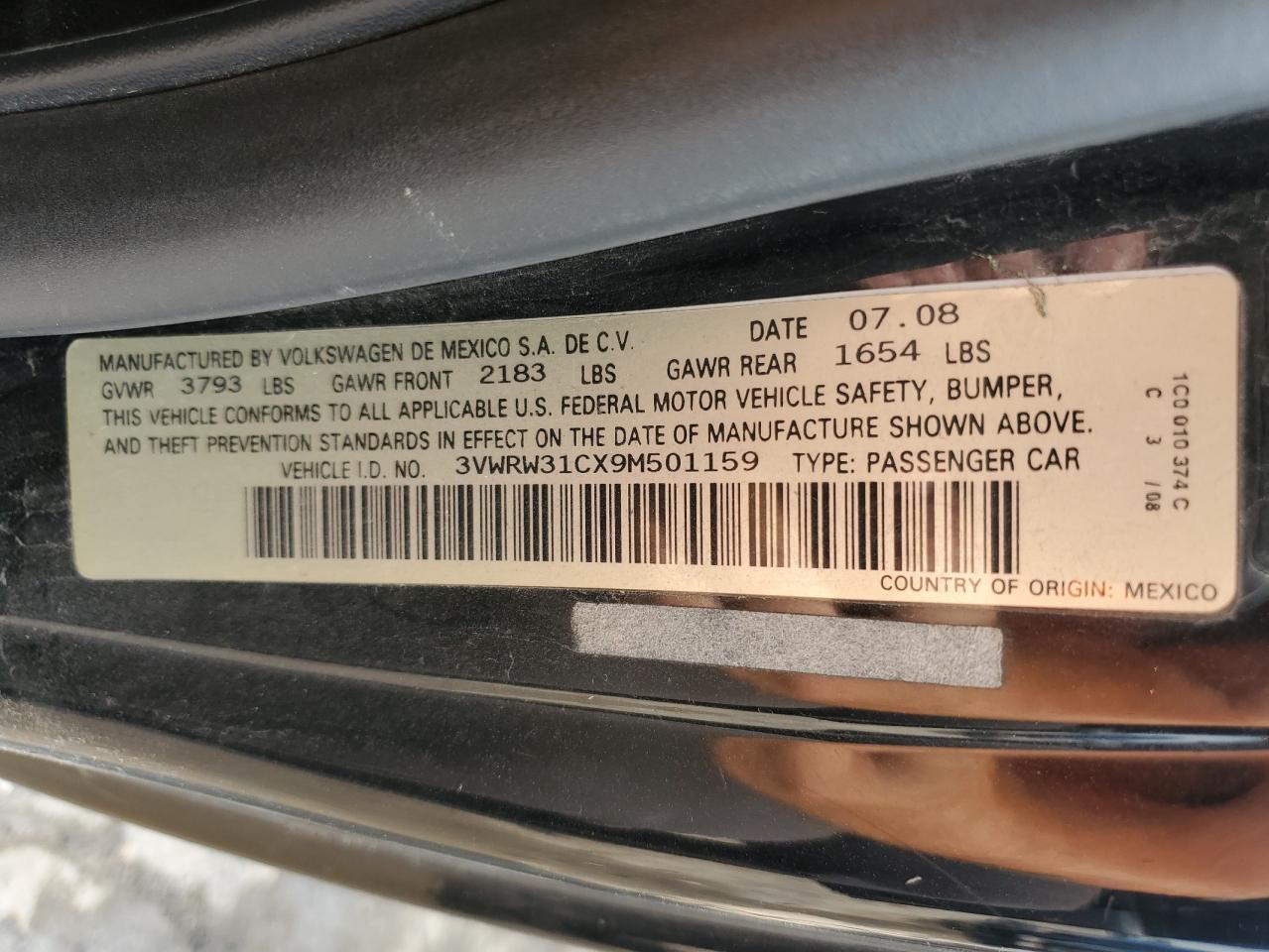 2009 Volkswagen New Beetle S VIN: 3VWRW31CX9M501159 Lot: 72330694