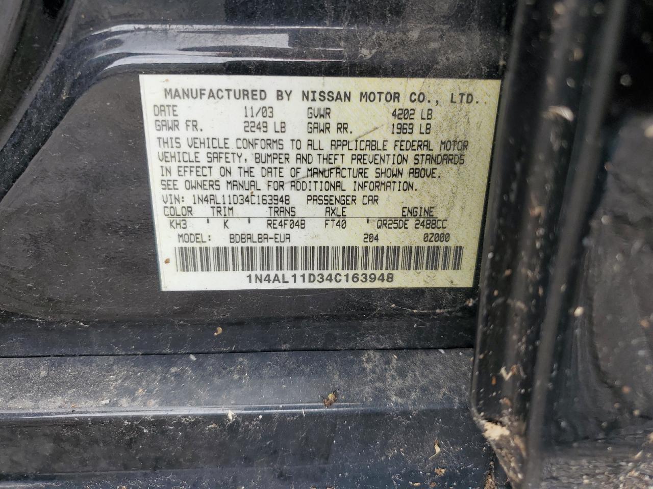 1N4AL11D34C163948 2004 Nissan Altima Base