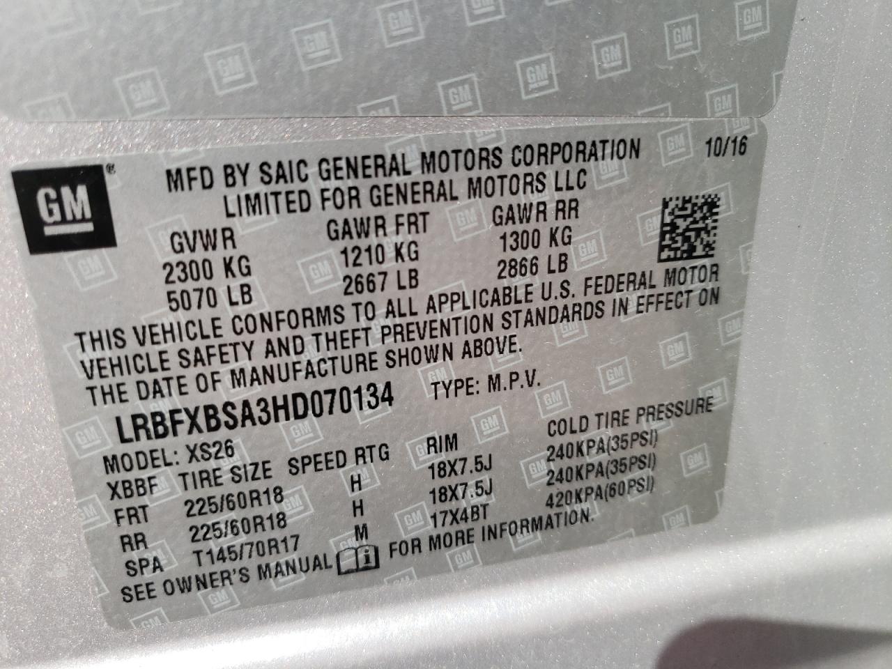 LRBFXBSA3HD070134 2017 Buick Envision Essence