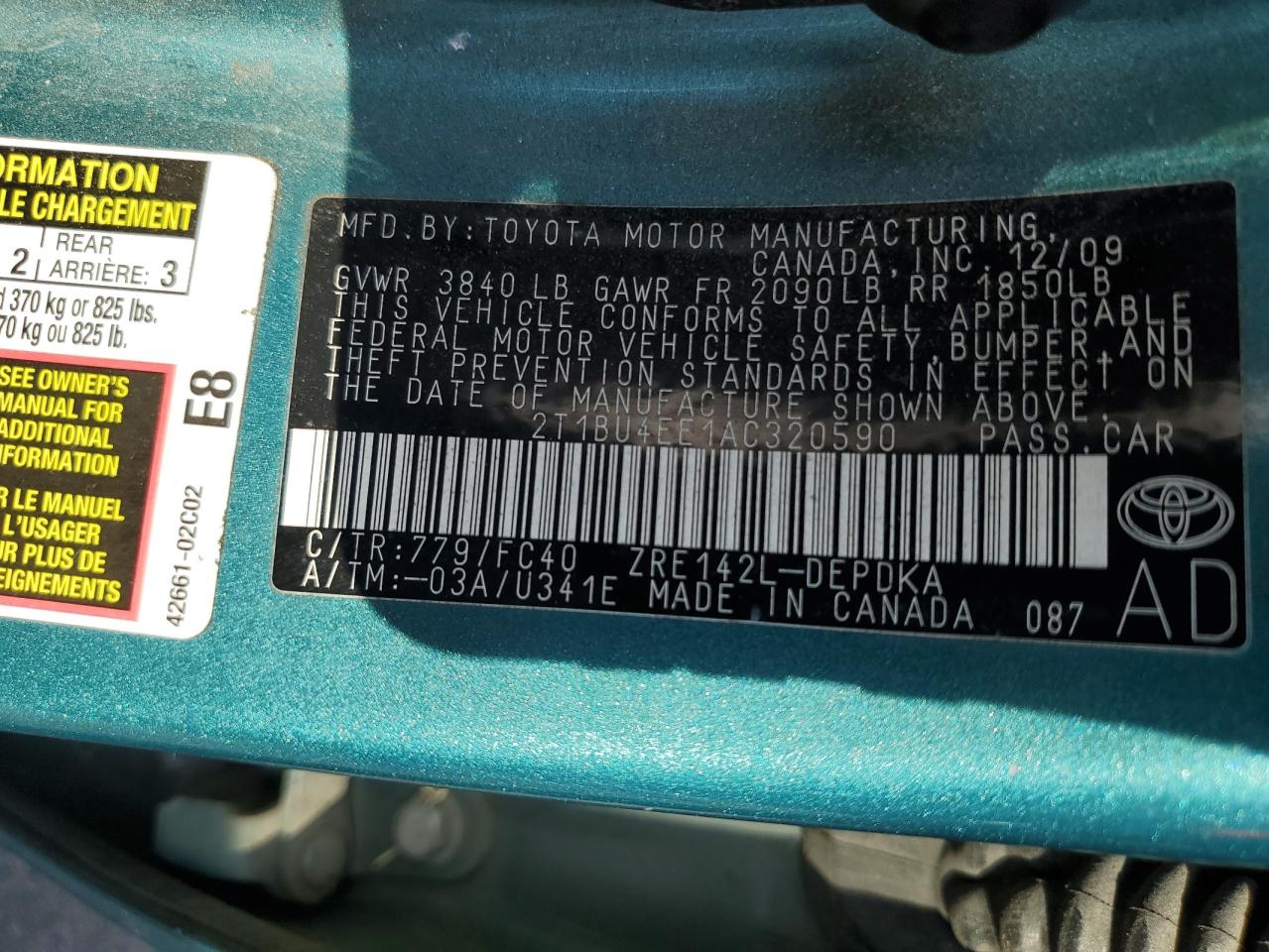 2T1BU4EE1AC320590 2010 Toyota Corolla Base 2T1BU4EE1AC320590 2010 Toyota Corolla Base