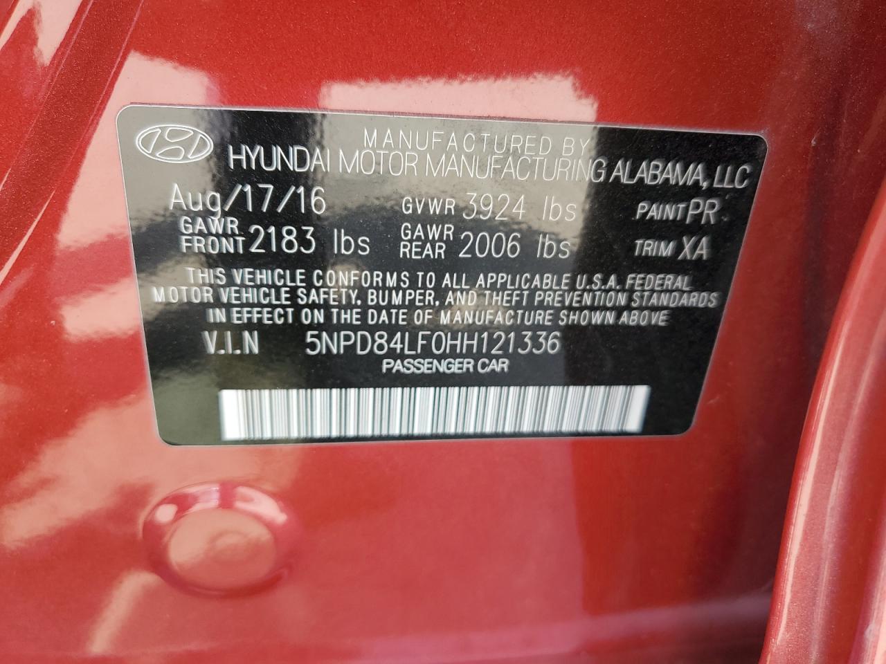 5NPD84LF0HH121336 2017 Hyundai Elantra Se