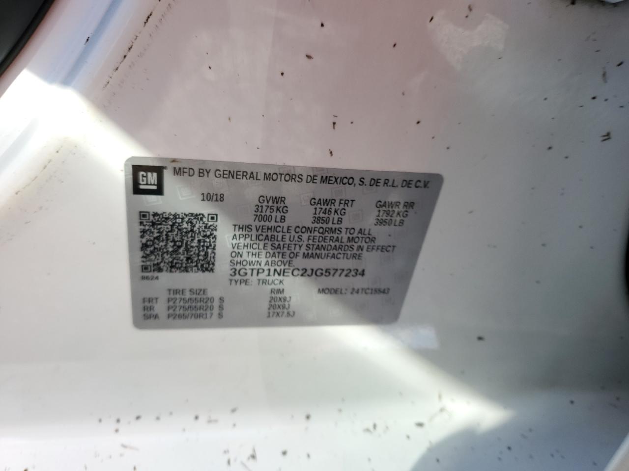 3GTP1NEC2JG577234 2018 GMC Sierra C1500 Slt