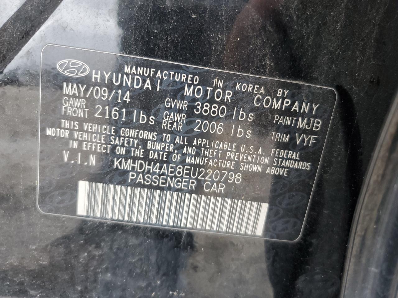 2014 Hyundai Elantra Se VIN: KMHDH4AE8EU220798 Lot: 71423414