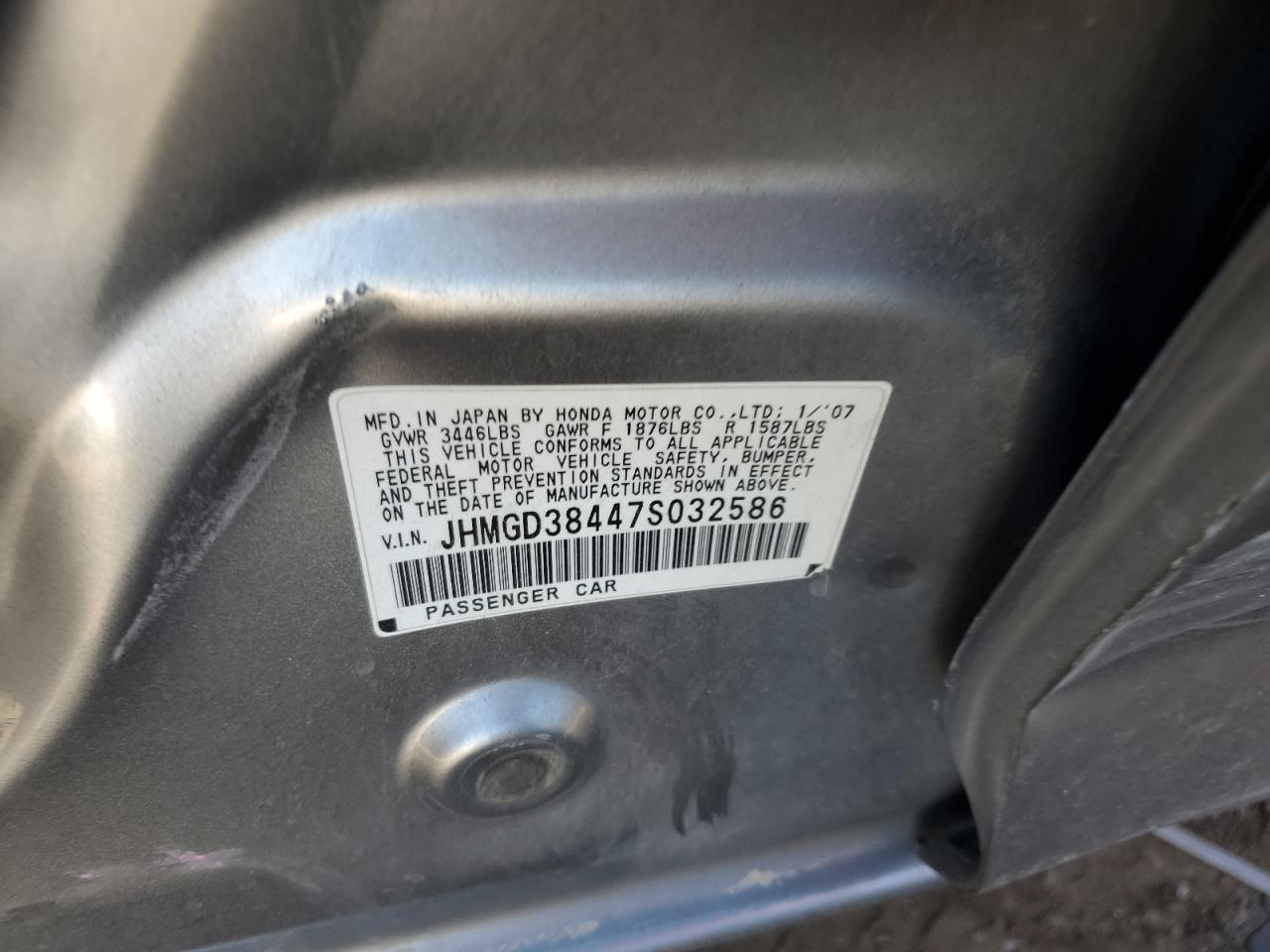 JHMGD38447S032586 2007 Honda Fit