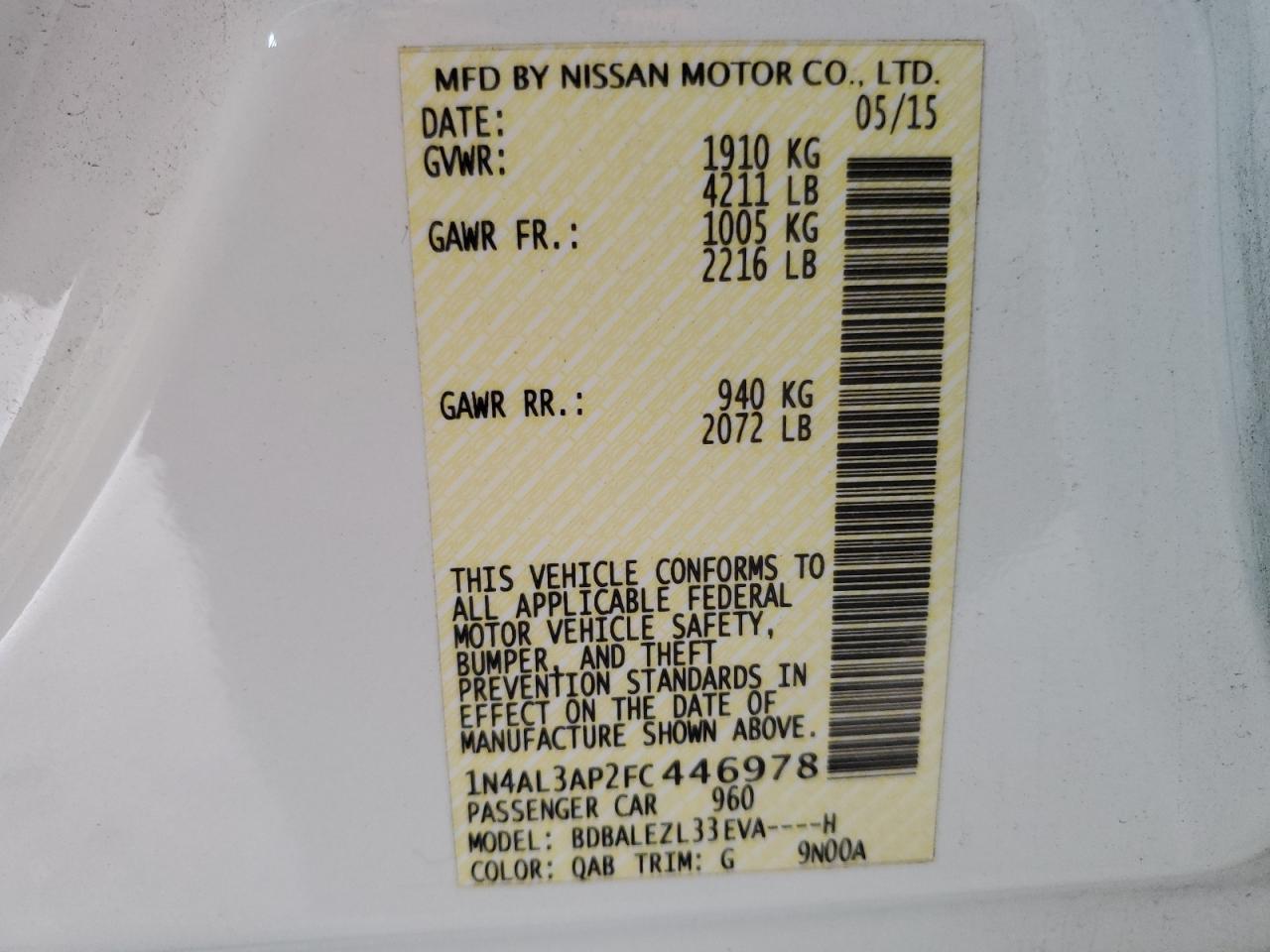 1N4AL3AP2FC446978 2015 Nissan Altima 2.5