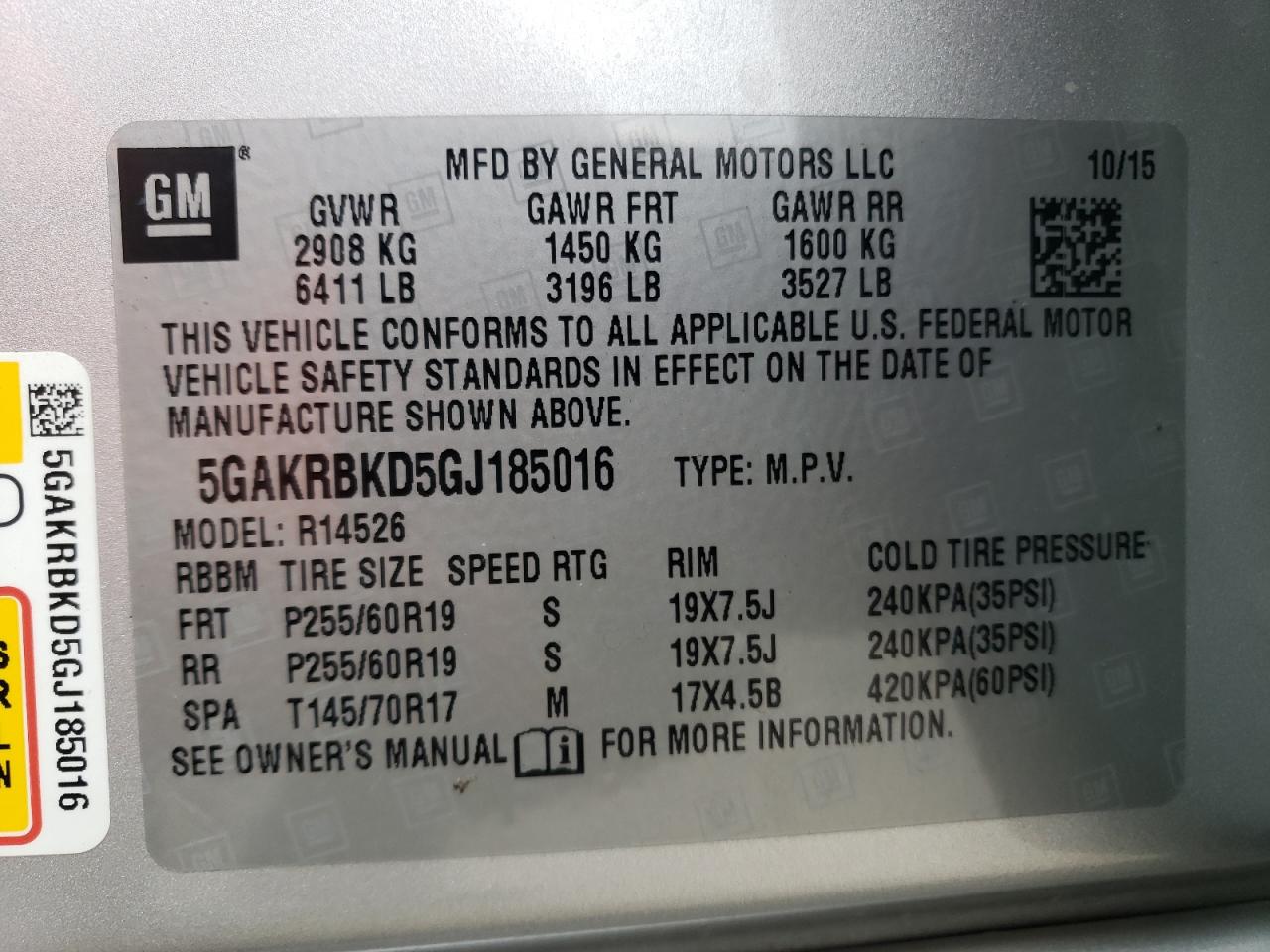 5GAKRBKD5GJ185016 2016 Buick Enclave