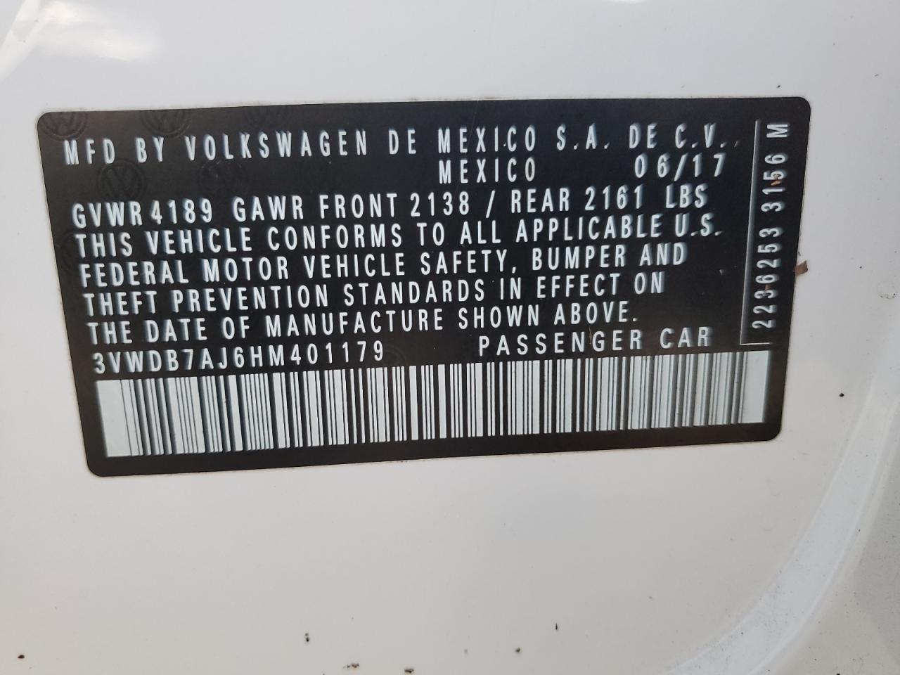 3VWDB7AJ6HM401179 2017 Volkswagen Jetta Se