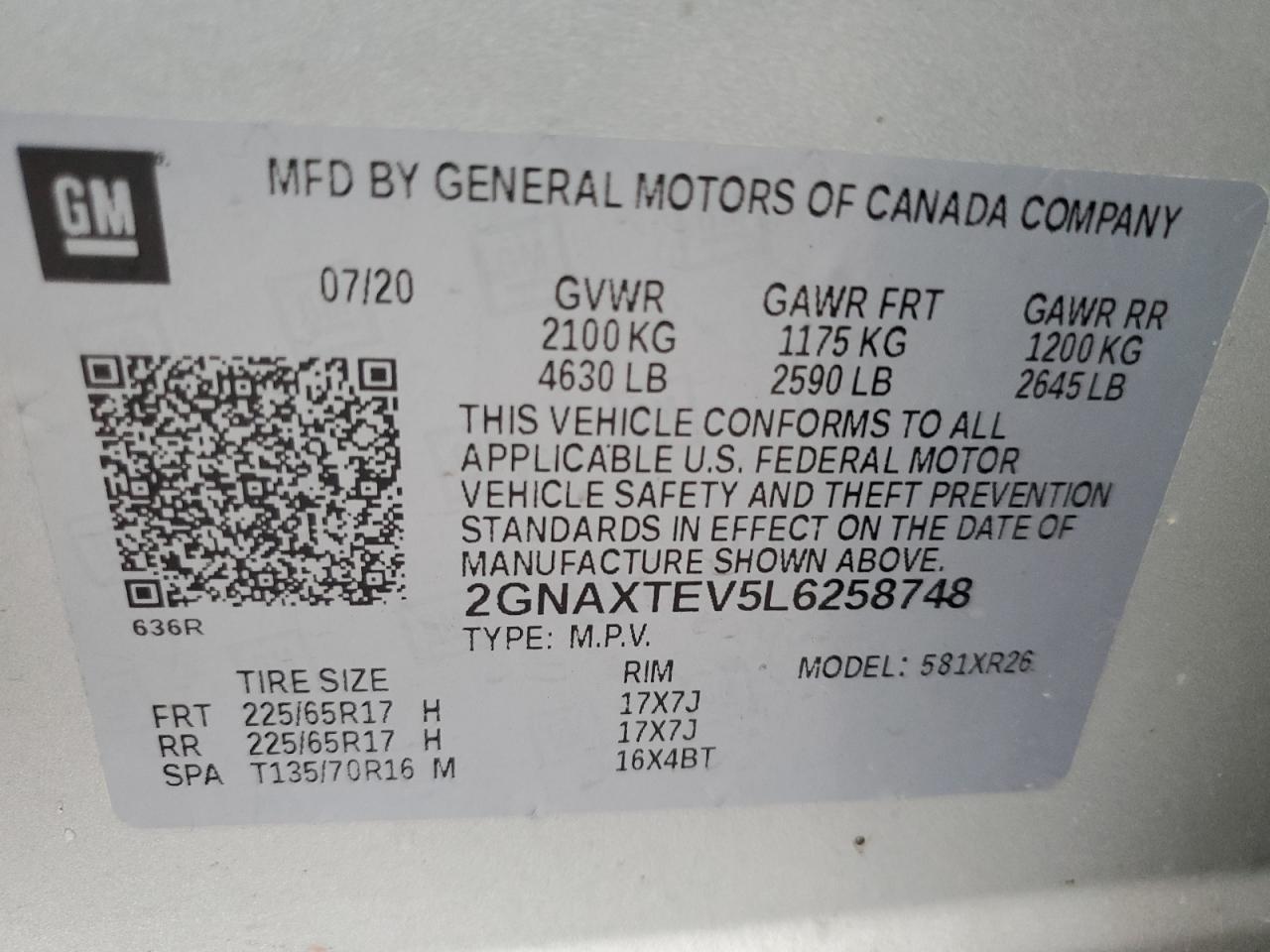 2GNAXTEV5L6258748 2020 CHEVROLET EQUINOX - Image 13