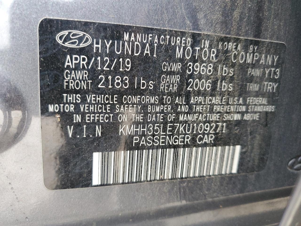 KMHH35LE7KU109271 2019 Hyundai Elantra Gt